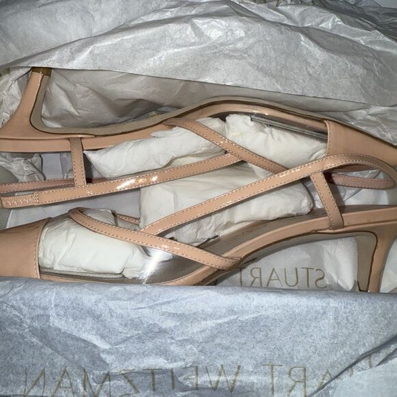 Stuart Weitzman Womens Mondrian 50 Slingback Poudre/Clear 9 B $450 Retail - Picture 3 of 12
